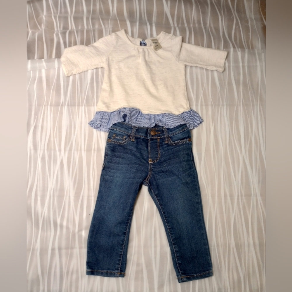 Oshkosh B'gosh Two piece Set Blue White Denim Size 18M - Picture 6 of 12